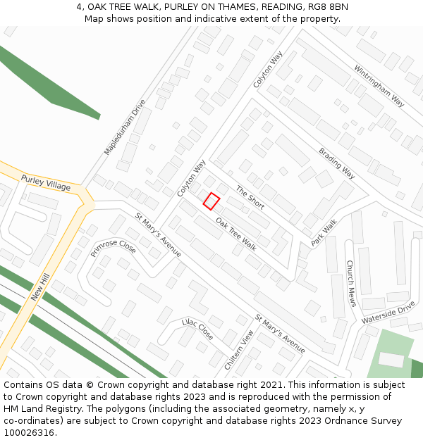 4, OAK TREE WALK, PURLEY ON THAMES, READING, RG8 8BN: Location map and indicative extent of plot