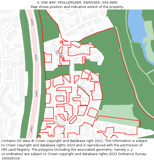 4, OAK WAY, PENLLERGAER, SWANSEA, SA4 9WW: Location map and indicative extent of plot