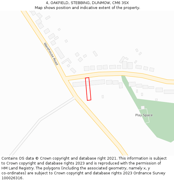 4, OAKFIELD, STEBBING, DUNMOW, CM6 3SX: Location map and indicative extent of plot