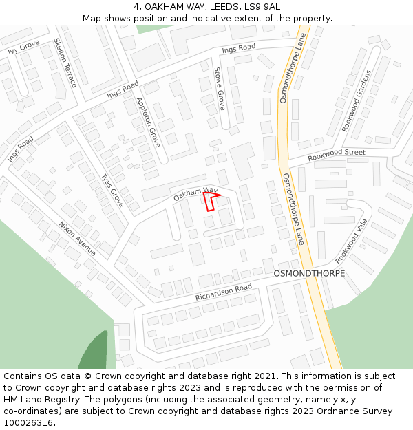 4, OAKHAM WAY, LEEDS, LS9 9AL: Location map and indicative extent of plot