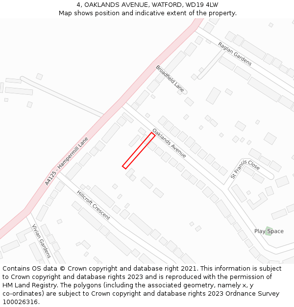 4, OAKLANDS AVENUE, WATFORD, WD19 4LW: Location map and indicative extent of plot