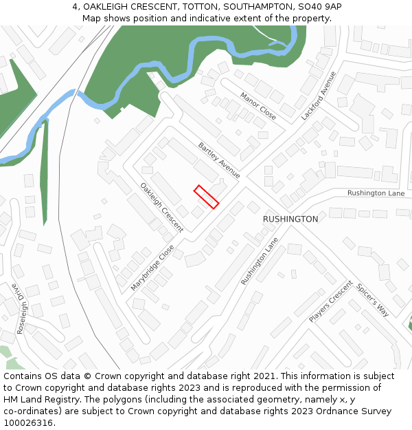 4, OAKLEIGH CRESCENT, TOTTON, SOUTHAMPTON, SO40 9AP: Location map and indicative extent of plot