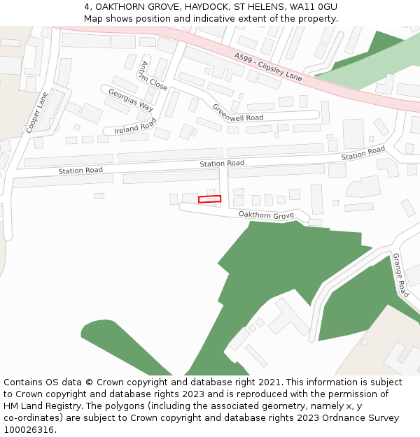 4, OAKTHORN GROVE, HAYDOCK, ST HELENS, WA11 0GU: Location map and indicative extent of plot