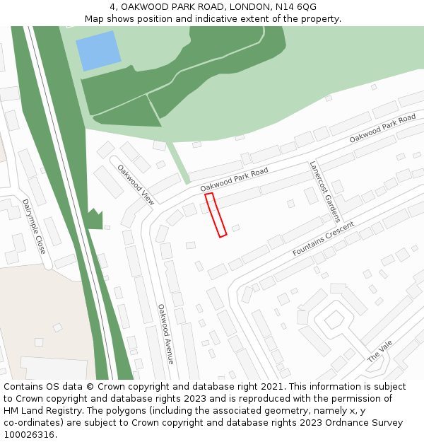 4, OAKWOOD PARK ROAD, LONDON, N14 6QG: Location map and indicative extent of plot