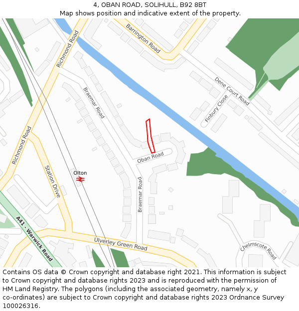 4, OBAN ROAD, SOLIHULL, B92 8BT: Location map and indicative extent of plot