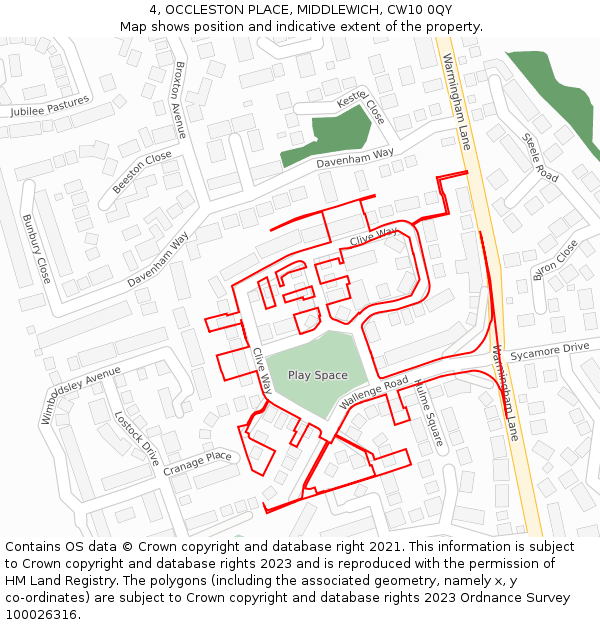 4, OCCLESTON PLACE, MIDDLEWICH, CW10 0QY: Location map and indicative extent of plot