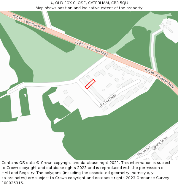 4, OLD FOX CLOSE, CATERHAM, CR3 5QU: Location map and indicative extent of plot