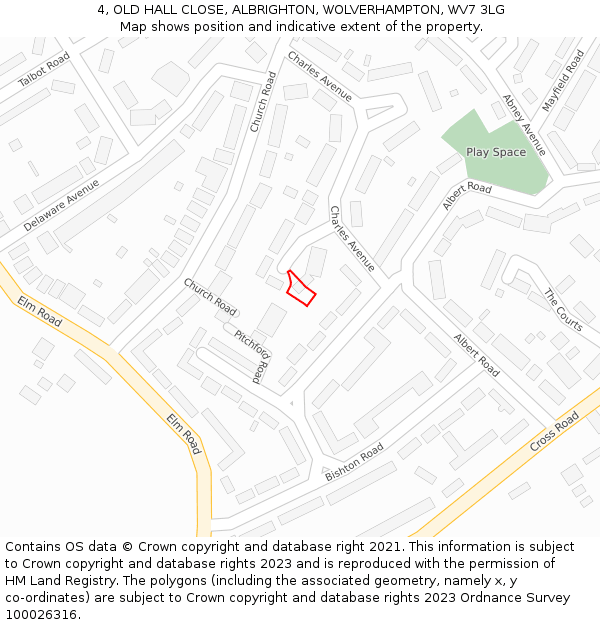 4, OLD HALL CLOSE, ALBRIGHTON, WOLVERHAMPTON, WV7 3LG: Location map and indicative extent of plot