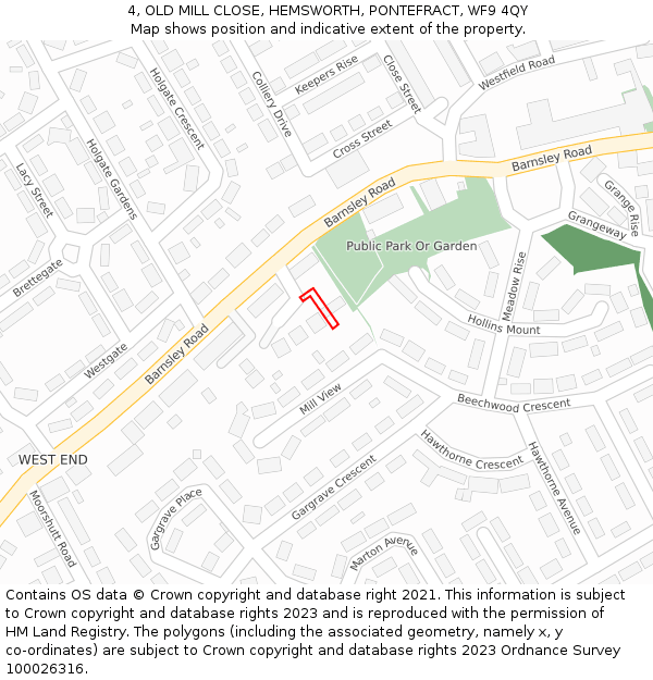 4, OLD MILL CLOSE, HEMSWORTH, PONTEFRACT, WF9 4QY: Location map and indicative extent of plot