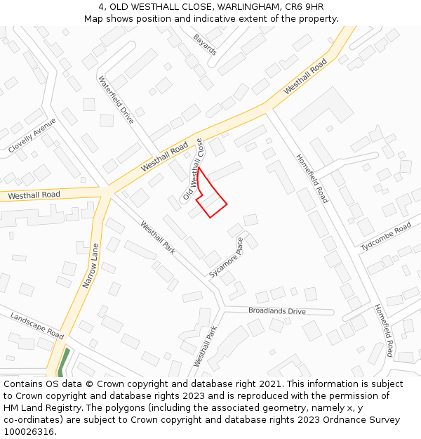 4, OLD WESTHALL CLOSE, WARLINGHAM, CR6 9HR: Location map and indicative extent of plot