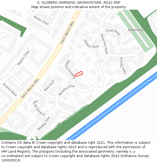 4, OLDBERG GARDENS, BASINGSTOKE, RG22 4NP: Location map and indicative extent of plot