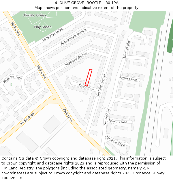 4, OLIVE GROVE, BOOTLE, L30 1PA: Location map and indicative extent of plot