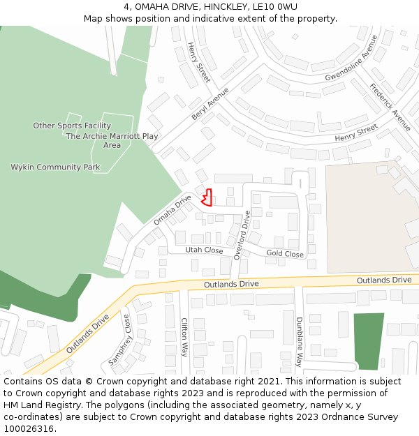 4, OMAHA DRIVE, HINCKLEY, LE10 0WU: Location map and indicative extent of plot