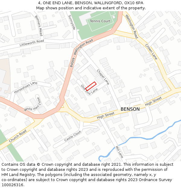 4, ONE END LANE, BENSON, WALLINGFORD, OX10 6PA: Location map and indicative extent of plot