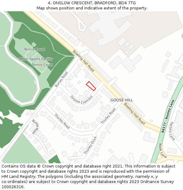 4, ONSLOW CRESCENT, BRADFORD, BD4 7TG: Location map and indicative extent of plot