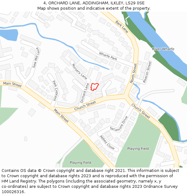 4, ORCHARD LANE, ADDINGHAM, ILKLEY, LS29 0SE: Location map and indicative extent of plot