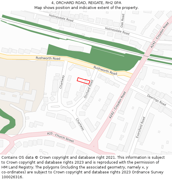 4, ORCHARD ROAD, REIGATE, RH2 0PA: Location map and indicative extent of plot