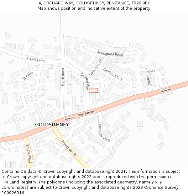 4, ORCHARD WAY, GOLDSITHNEY, PENZANCE, TR20 9EY: Location map and indicative extent of plot