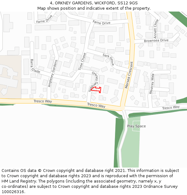 4, ORKNEY GARDENS, WICKFORD, SS12 9GS: Location map and indicative extent of plot