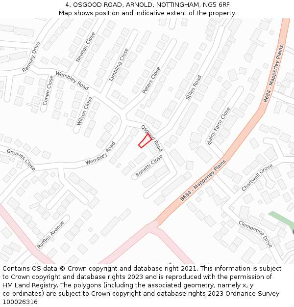 4, OSGOOD ROAD, ARNOLD, NOTTINGHAM, NG5 6RF: Location map and indicative extent of plot