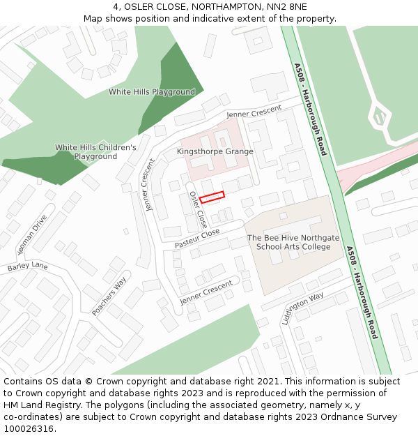 4, OSLER CLOSE, NORTHAMPTON, NN2 8NE: Location map and indicative extent of plot