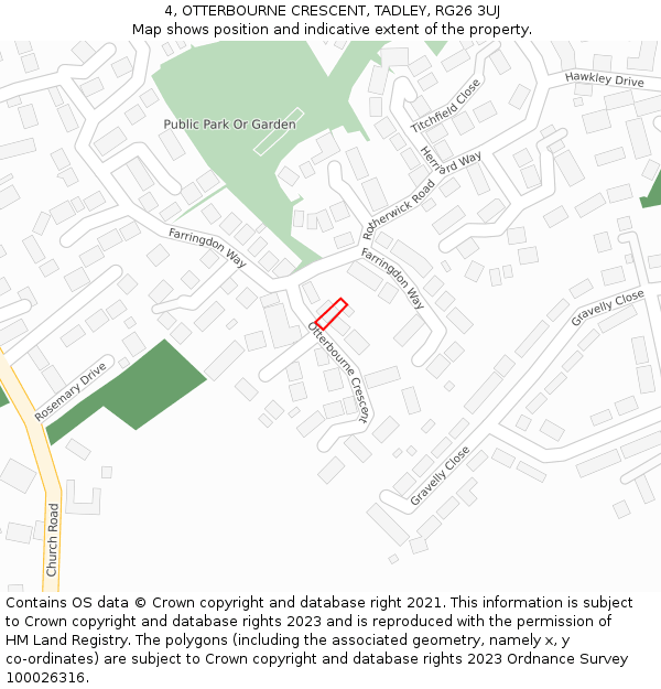 4, OTTERBOURNE CRESCENT, TADLEY, RG26 3UJ: Location map and indicative extent of plot