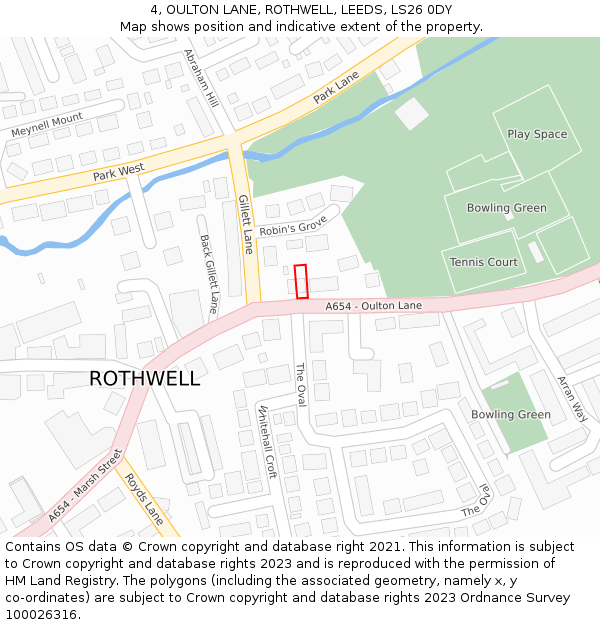 4, OULTON LANE, ROTHWELL, LEEDS, LS26 0DY: Location map and indicative extent of plot