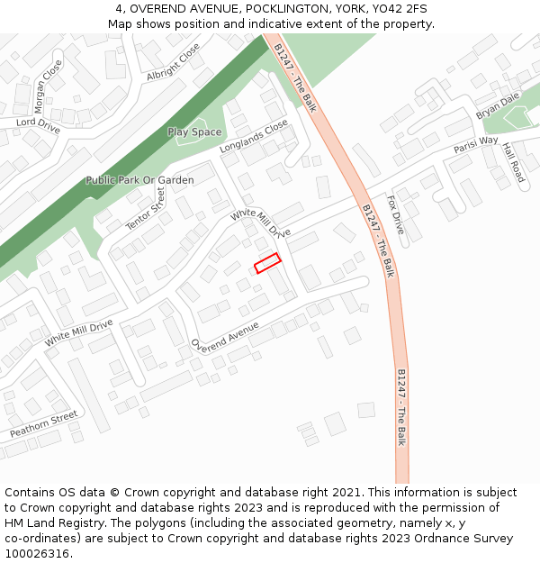 4, OVEREND AVENUE, POCKLINGTON, YORK, YO42 2FS: Location map and indicative extent of plot