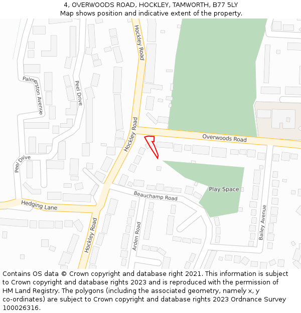 4, OVERWOODS ROAD, HOCKLEY, TAMWORTH, B77 5LY: Location map and indicative extent of plot