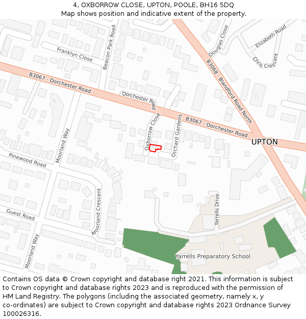 4, OXBORROW CLOSE, UPTON, POOLE, BH16 5DQ: Location map and indicative extent of plot