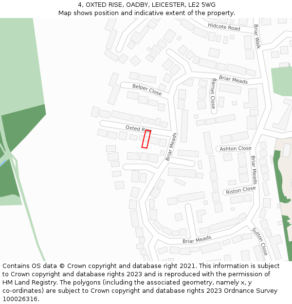 4, OXTED RISE, OADBY, LEICESTER, LE2 5WG: Location map and indicative extent of plot