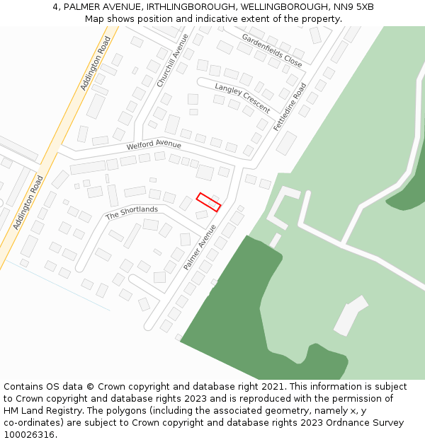 4, PALMER AVENUE, IRTHLINGBOROUGH, WELLINGBOROUGH, NN9 5XB: Location map and indicative extent of plot