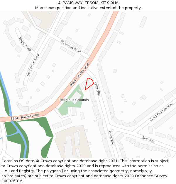 4, PAMS WAY, EPSOM, KT19 0HA: Location map and indicative extent of plot