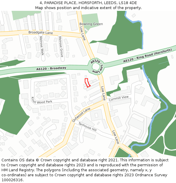 4, PARADISE PLACE, HORSFORTH, LEEDS, LS18 4DE: Location map and indicative extent of plot