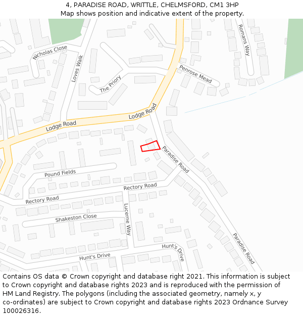 4, PARADISE ROAD, WRITTLE, CHELMSFORD, CM1 3HP: Location map and indicative extent of plot