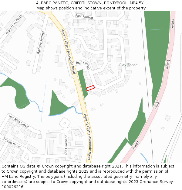 4, PARC PANTEG, GRIFFITHSTOWN, PONTYPOOL, NP4 5YH: Location map and indicative extent of plot