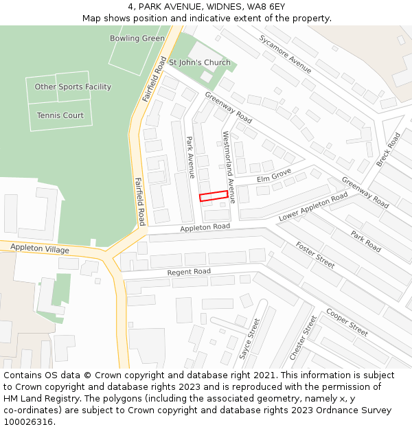 4, PARK AVENUE, WIDNES, WA8 6EY: Location map and indicative extent of plot