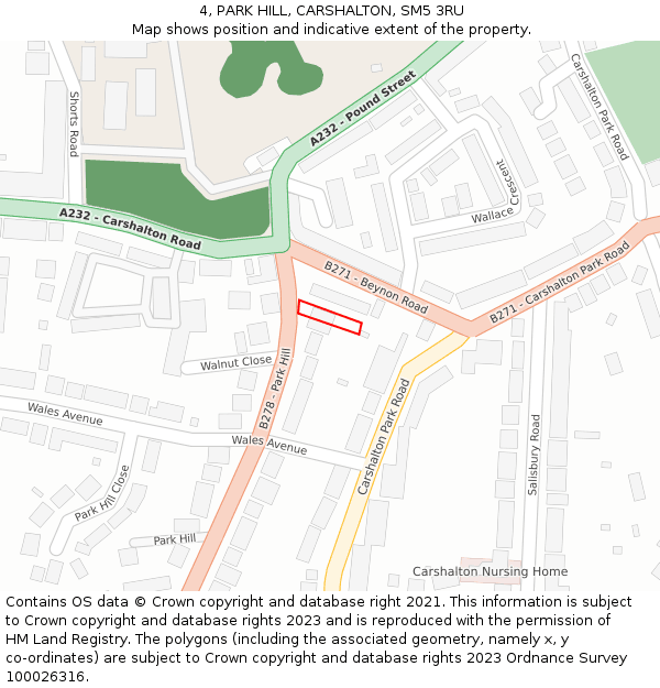 4, PARK HILL, CARSHALTON, SM5 3RU: Location map and indicative extent of plot