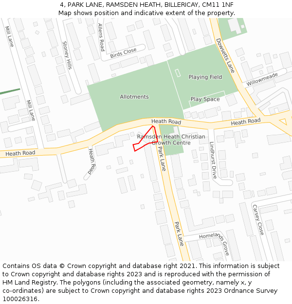 4, PARK LANE, RAMSDEN HEATH, BILLERICAY, CM11 1NF: Location map and indicative extent of plot