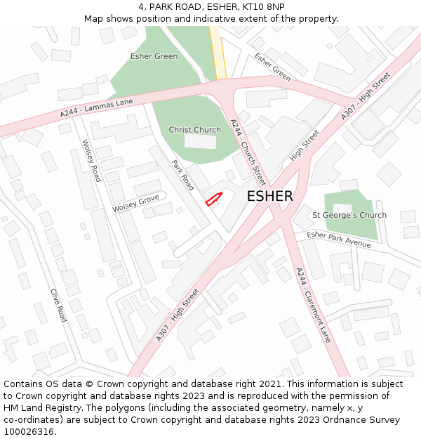 4, PARK ROAD, ESHER, KT10 8NP: Location map and indicative extent of plot