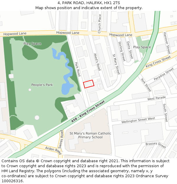 4, PARK ROAD, HALIFAX, HX1 2TS: Location map and indicative extent of plot