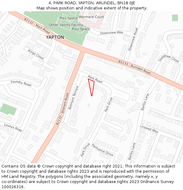 4, PARK ROAD, YAPTON, ARUNDEL, BN18 0JE: Location map and indicative extent of plot