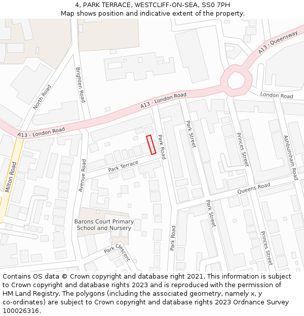 4, PARK TERRACE, WESTCLIFF-ON-SEA, SS0 7PH: Location map and indicative extent of plot