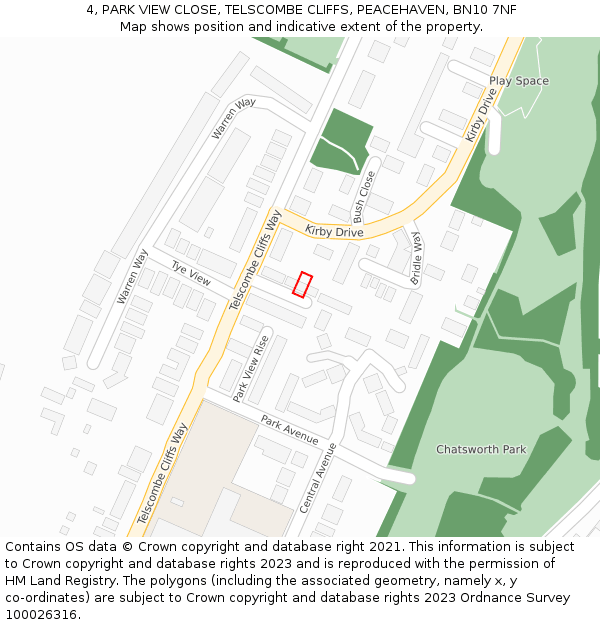 4, PARK VIEW CLOSE, TELSCOMBE CLIFFS, PEACEHAVEN, BN10 7NF: Location map and indicative extent of plot