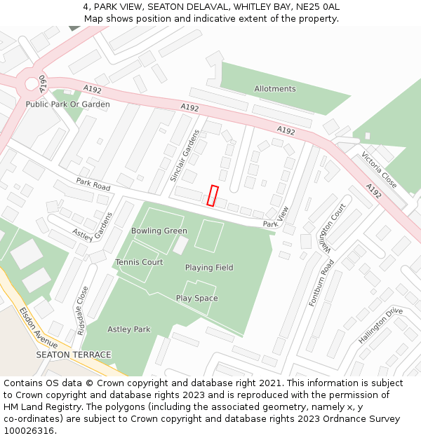 4, PARK VIEW, SEATON DELAVAL, WHITLEY BAY, NE25 0AL: Location map and indicative extent of plot