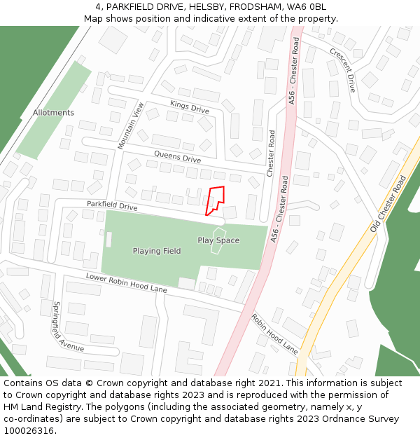 4, PARKFIELD DRIVE, HELSBY, FRODSHAM, WA6 0BL: Location map and indicative extent of plot