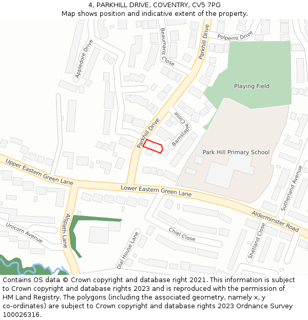 4, PARKHILL DRIVE, COVENTRY, CV5 7PG: Location map and indicative extent of plot