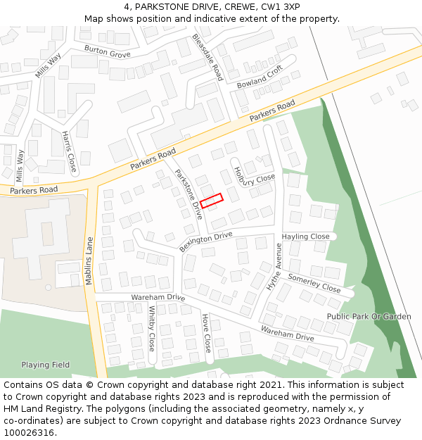 4, PARKSTONE DRIVE, CREWE, CW1 3XP: Location map and indicative extent of plot