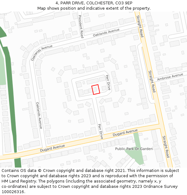 4, PARR DRIVE, COLCHESTER, CO3 9EP: Location map and indicative extent of plot