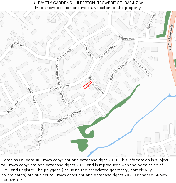 4, PAVELY GARDENS, HILPERTON, TROWBRIDGE, BA14 7LW: Location map and indicative extent of plot